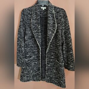 Max Studio Women's Black And White Coatigan Open Front Cotton Blend Size Medium